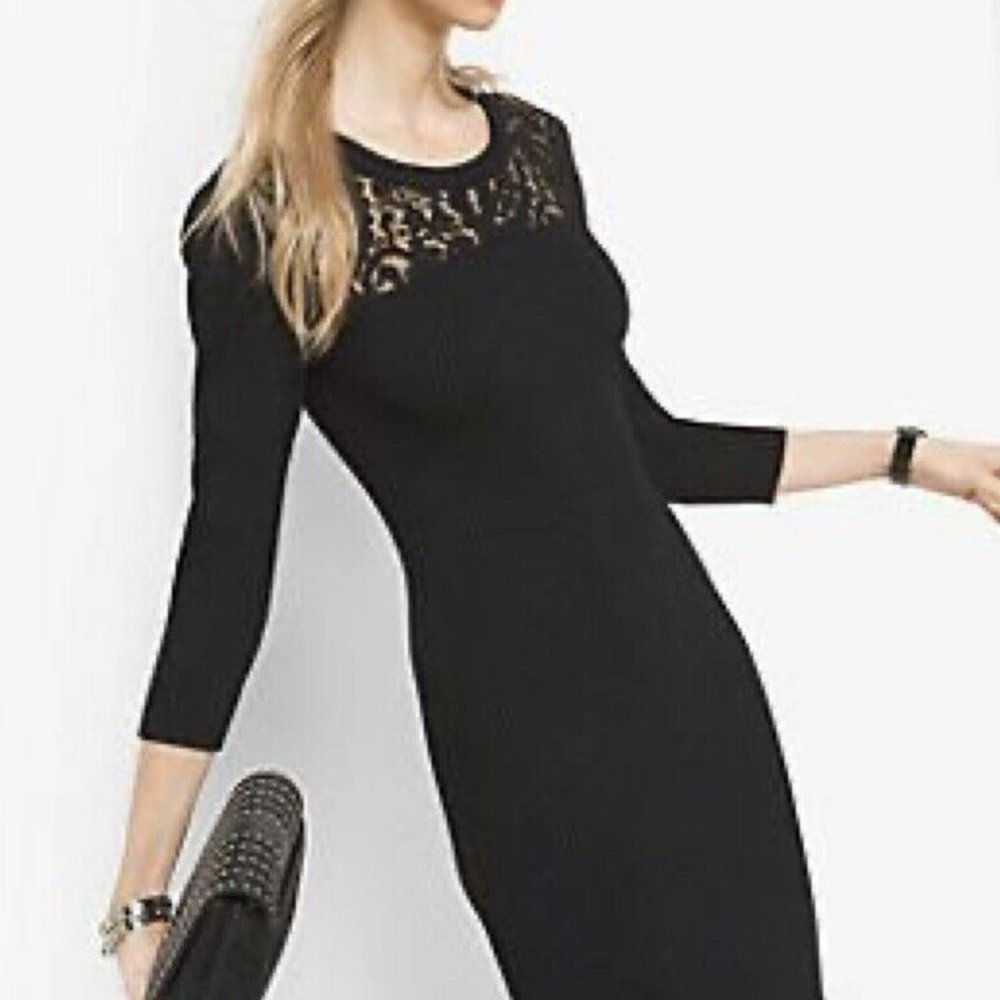 Michael Kors Lace Detail Ribbed Stretch Black Sweater Dress NEW w/o Tags